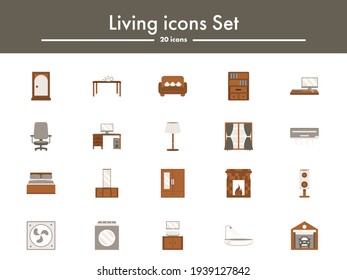 Isolated Living Icon Set In Gray And Brown Color.