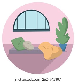 Isolated living room window hygge style design illustation