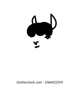 Isolated llama head. Black and White graphic. Doodle. Hand drawn illustration. Humanized animal. Cartoon character.