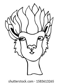 
Isolated llama on a white background, расскраска. Black outline Hand drawing coloring book for adults and children. Vector art illustration. One of a series of painted paintings.
