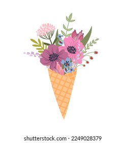 Isolated llustration cute bouquet of flowers. Vector design concept for holyday and other use