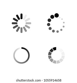 Isolated loading icon set on white background. Preloaders and black round progress loading bars template. Vector illustration.