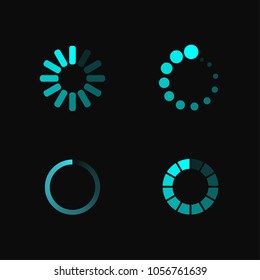 Isolated loading icon set on black background. Preloaders and bright blue round progress loading bars template. Vector illustration.