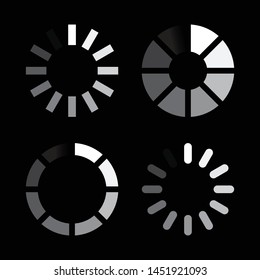 Isolated loading icon set on black background, vector illustration.