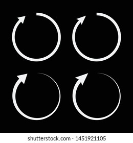 Isolated loading icon set on black background, vector illustration.