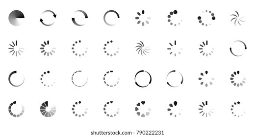 Isolated loading icon set on white background, vector illustration.