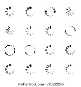 Isolated loading icon set on white background, vector illustration.