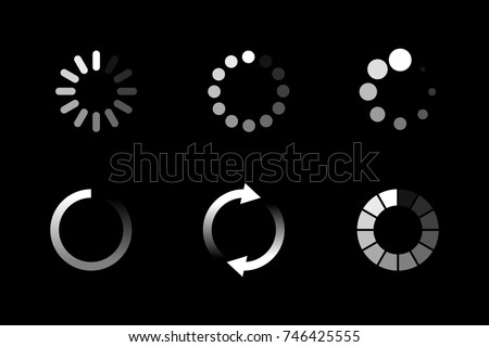 Isolated loading icon set on black background, vector illustration. Foto d'archivio © 