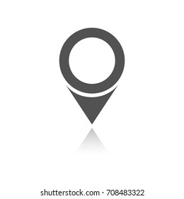 Isolated location icon for maps with reflection on a white background