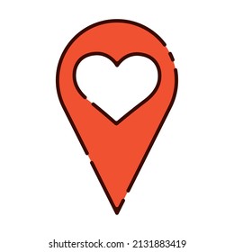 Anclaje de posición aislado con un icono de diseño plano cardíaco Icono de vector ilustración