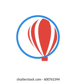 Isolated logo of aerostat in a blue circle Vector illustration. Logotype of travel and eco transport