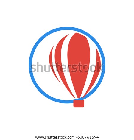 Isolated logo of aerostat in a blue circle Vector illustration. Logotype of travel and eco transport