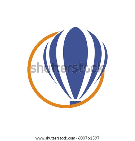 Isolated logo of blue hot air balloon in orange circle Vector illustration.