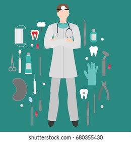 Isolated logo dental tools. Dentist Care and Medical treatment. Stomatology set vector illustration