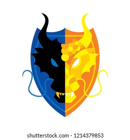 Isolated logo in the form of a shield with a dragon head