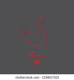 Isolated Logotype Made as Smooth and Delicate Swan Outlines. Red Color Silhouette with Dark Shadows. Ideal as Brand Logo, Design Elelment, for Web and Print Usage. Vector EPS 10