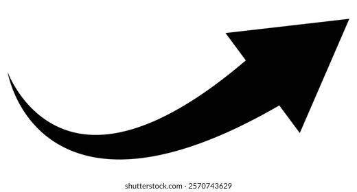 Isolated long curved arrow icon in black vector style. Abstract curved arrow icon. Curved arrow icon in long and elegant style.