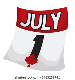 Isolated loose-leaf calendar decorated with  a red maple leaf to celebrate Canada Day on July 1.