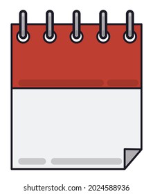 Calendario de hojas sueltas aisladas con anillos de estilo plano y contornos.