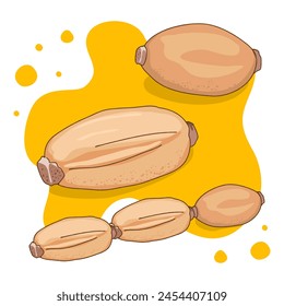 Isolated Lotus roots, whole part of lotus roots or lotus bulb, hand drawing vector illustration, uncool, food ingredient, healthy diet, Anime food and vegetables hand drawing.