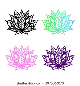 Isolated lotus silhouette. Black flower icon. Yoga logo. Cricut template. Tattoo drawing. Vector illustration