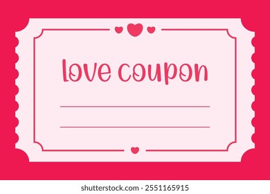 Isolated love coupon template in flat style. Valentine's Day coupon