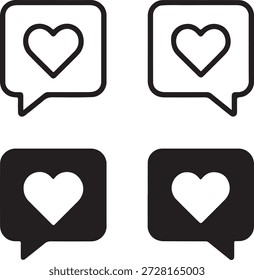 Ícone de bolha de mensagem de amor isolado, bolha de bate-papo com coração, vetor de mensagem romântica, ícone de bolha de coração, vetor mínimo isolado, ilustração de comunicação de amor