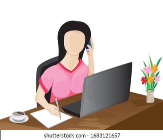 isolated lovely business woman work at home vector design