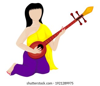 isolated lovely woman with mandolin on white background vector design