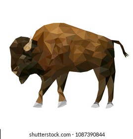 Isolated Low poly bison with white back ground,animal geometric,vector.	
