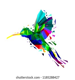 Isolated of Low poly colorful Hummingbird on white back ground,animal geometric,party birds concept,vector.	