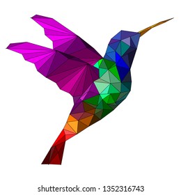 Isolated Low poly colorful Hummingbird with white back ground,animal geometric,vector.	