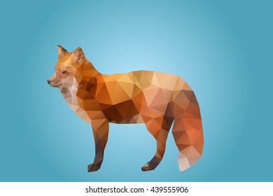 Isolated low poly fox on a blue background