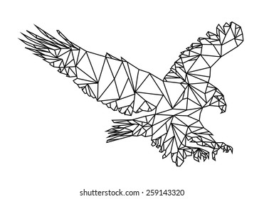 Isolated Low Poly graphic design of an American Eagle or bald Eagle landing. Editable Vector EPS10.