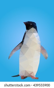Isolated low poly penguin on a blue background