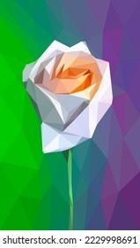 Isolated low poly white rose, geometrical, triangulated, polygon abstract flower, beauty colorful mosaic floral illustration, clip art, retro romance