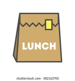 Isolated Lunch Icon On White Background. School Lunch Bag With Sticker.