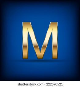 isolated luxury golden modern english alphabet " M " letter on dark blue background (vector) 