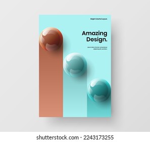Isolated magazine cover A4 design vector template. Vivid 3D spheres booklet layout.