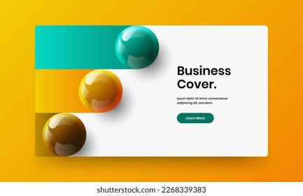 Isolated magazine cover vector design concept. Fresh 3D balls pamphlet template.