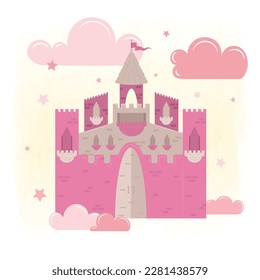 Isolated magical castle Clouds and stars Vector illustration