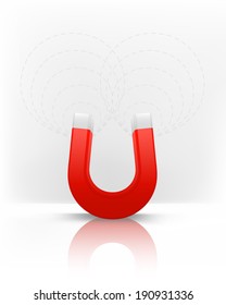 isolated magnet with magnetic field on white vector illustration