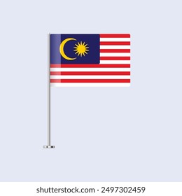 Isolated Malaysia Table Flag on Pole, Malaysian Flag Vector Design for Print and Web