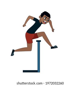 Isolated male athlete character practicing athletic