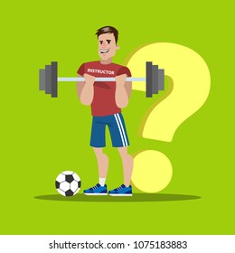 Isolated male athlete standing with question mark.