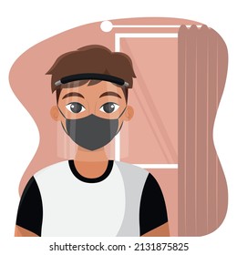 Isolated Male Cartoon With A Face Mask Prevention And Selfcare Vector Illustration