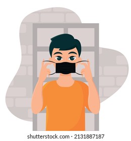 Isolated Male Cartoon Putting A Face Mask Prevention And Selfcare Vector Illustration