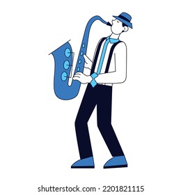 Isolated male character playing saxophone Vector