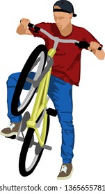isolated male doing bike trick

