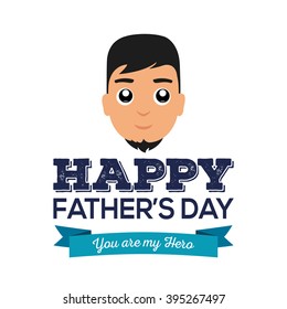 Isolated male icon with beard and a ribbon with text for father's day celebrations